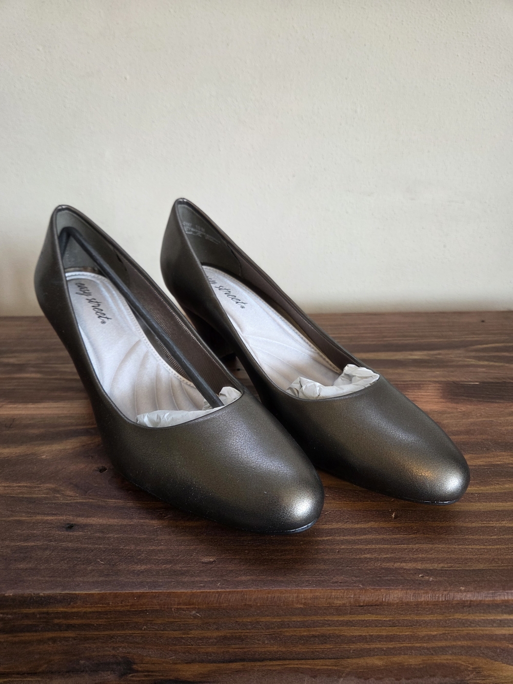 Easy Street Metallic Pewter Low Block Heel Pumps